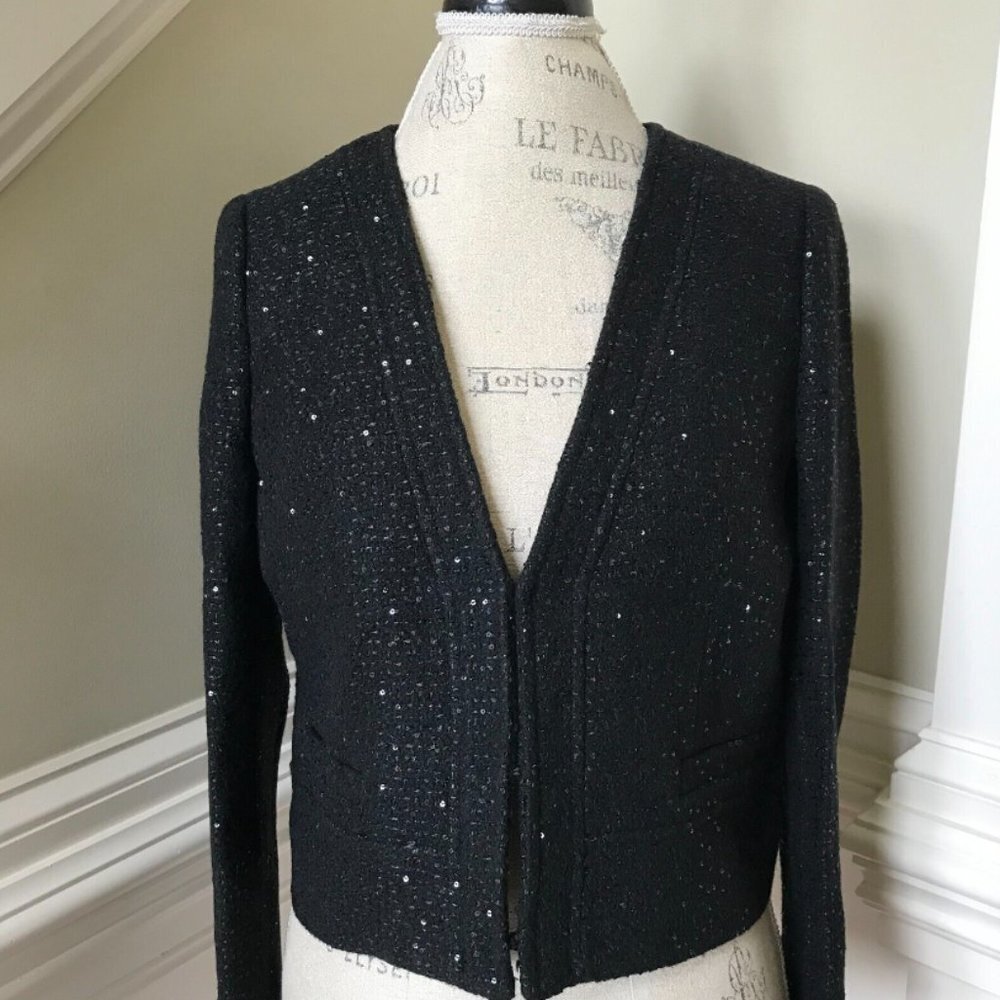 NWT JCrew Collarless Lady Chariot Jacket Blazer Womens 4 Black Sequin BM560 NEW - Picture 4 of 10